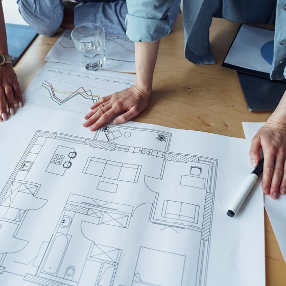 Floor plans marked up while a RemodeLA Builders job is scoped and priced